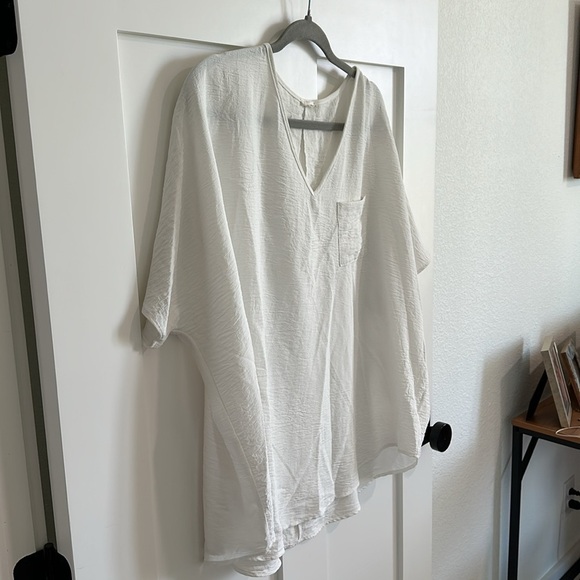 Jodifl Women's M Flutter Sleeve Pocket Tee Shirt White Crepe Texture Oversized - Picture 8 of 11